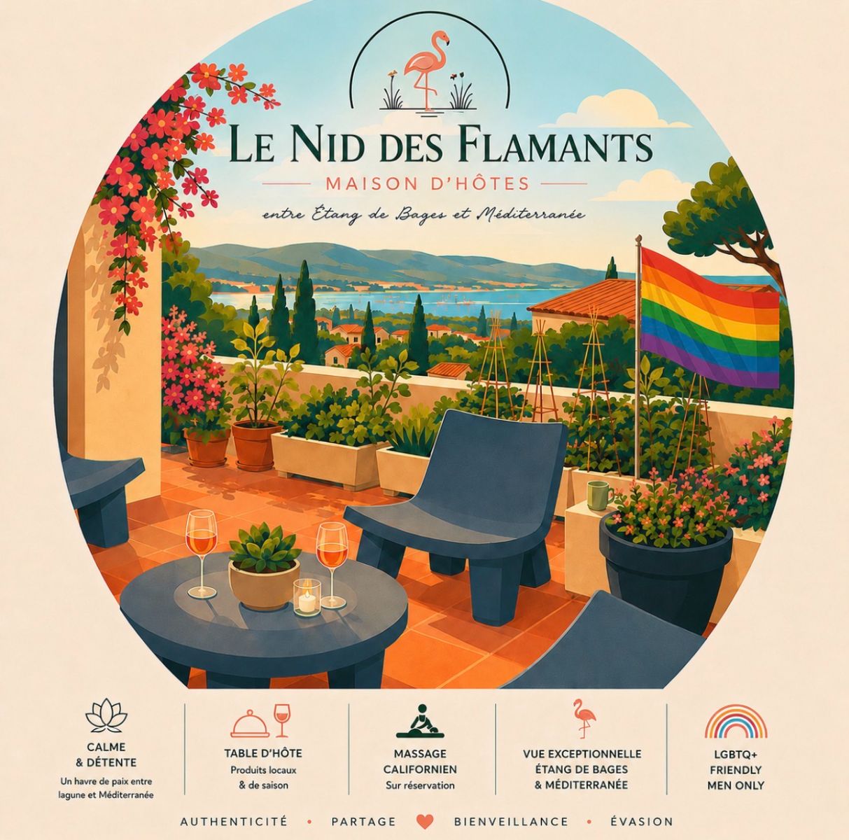le nid des flamants, chambre d'hôtes Gay à Narbonne le nid des flamants, chambre d'hôtes Gay à Narbonne