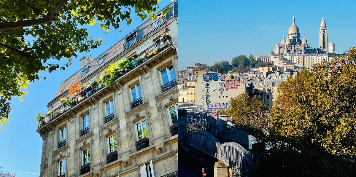L'appartement est celui avec le balcon et toutes les plantes au 5ème étage. Du balcon, on voit Montmartre qui est à 15 minutes à pied.