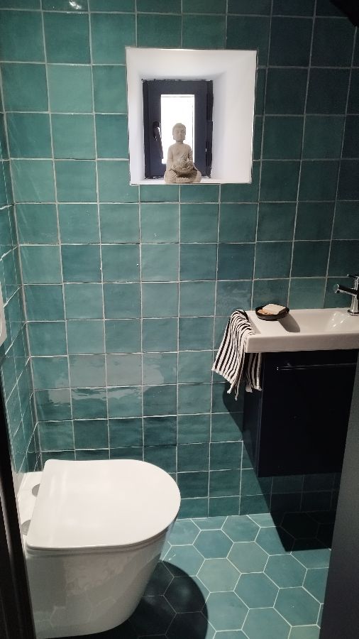 la toilette avec lavabo sous les escaliers ( partager)