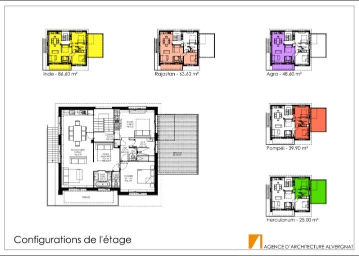 Plan du 1er étage et les différentes configurations Plan du 1er étage et les différentes configurations