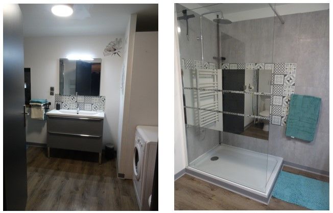 La salle de bain : douche  l'italienne et lavabo spacieux