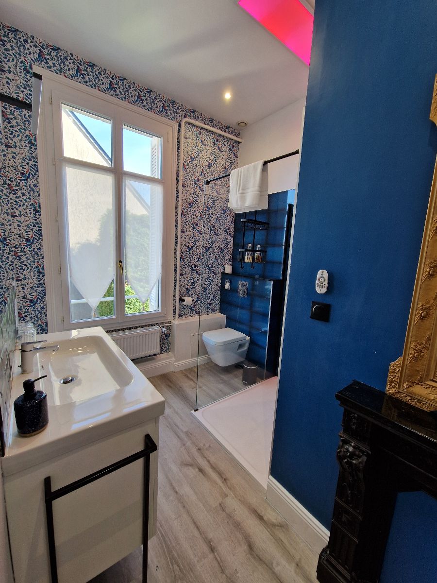 Chacune des salles d'eau est en harmonie avec la chambre . Toilettes suspendues, douches à l'italienne et éclairage LED Chacune des salles d'eau est en harmonie avec la chambre . Toilettes suspendues, douches à l'italienne et éclairage LED